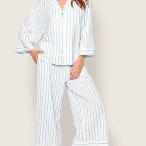 The Olivia Wide Leg Pima Pajama Pants in Periwinkle Stripe Size S